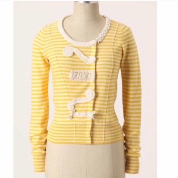 Anthropologie Field Flower Appliqué Striped Cotton Cardigan Size S Lightweight - Picture 2 of 8